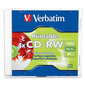 Verbatim 95160 CD-RW 700MB 4X Silver IJ Print JC from Am-Dig