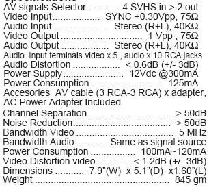 4 X 2 SVHS VIDEO AND STEREO AUDIO AUTO SWITCHER (Calrad 40-803)