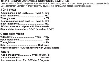 Four Input A/V SVHS and Composite Switcher(Calrad 40-813)