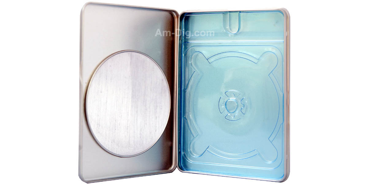 Images of the Tin DVD/CD Case Rectangular with Window Blue Tray