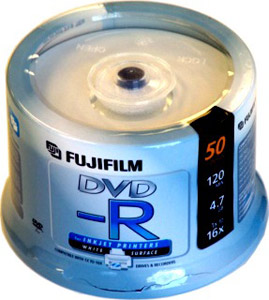 Fuji DVD-R, 600004139, 4.7GB, 16X, White Inkjet Printable, 50PK Spindle from Am-Dig