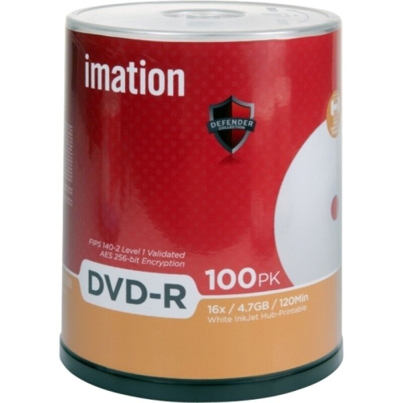 Imation 29909 DVD-R 4.7GB 16X White Thermal Hub Printable 100pk Cake Box from Am-Dig