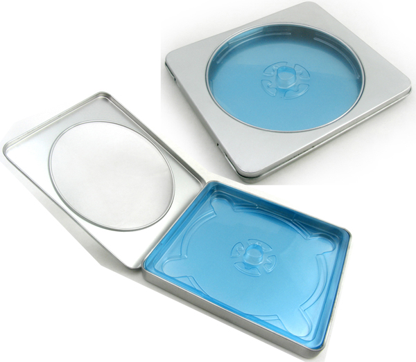 Tin CD/DVD Case Square Style with Window Blue Tray