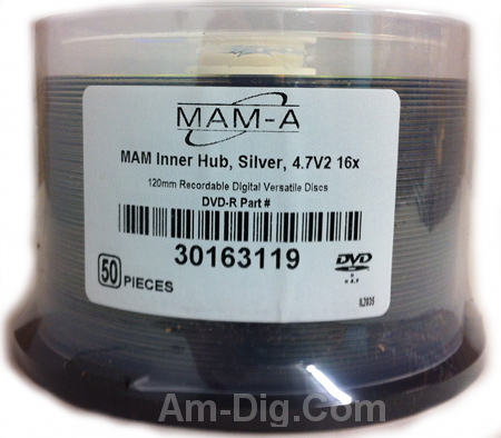 MAM-A 163119: DVD-R 4.7GB No Logo Top in Cakebox