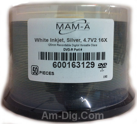 MAM-A 163129: DVD-R 4.7GB White Inkjet 50 Cakebox