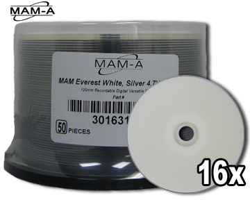 MAM-A 163138: DVD-R 4.7GB White Everest 50-Cakebox