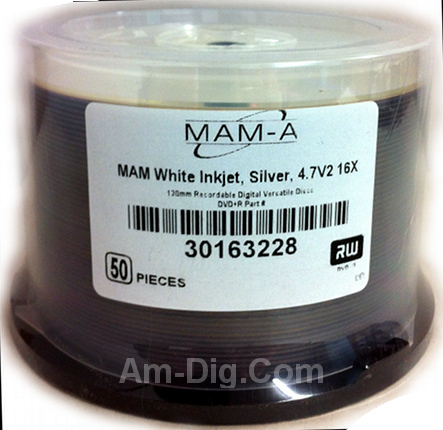 MAM-A 163228: DVD+R 4.7GB InkJet White Printable