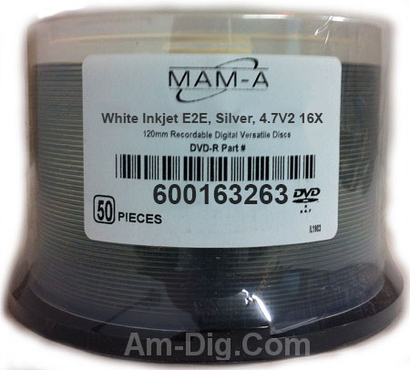 MAM-A 163263: DVD-R 4.7GB White InkJet Printable