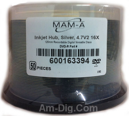 MAM-A 163394: DVD-R 4.7GB Silver Inkjet 50 Cakebox