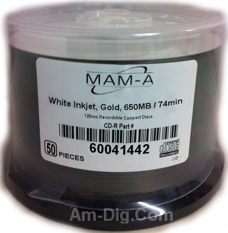 MAM-A 41442: GOLD CD-R 650MB White InkJet Print