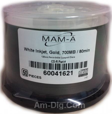 MAM-A 41621: GOLD CD-R 700MB InkJet White Cakebox