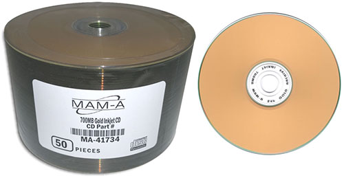 MAM-A 41734: GOLD CD-R 700MB InkJet Gold 50-Stack from Am-Dig