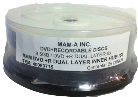 MAM-A 83715: DVD+R 8.5GB No Logo Top in 25-Cakebox