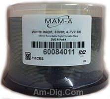 MAM-A 84011 DVD+R 8.5GB White InkJet Hub Printable