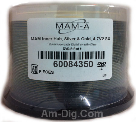 MAM-A 84350: DVD-R 4.7GB No Logo Silver-Gold Alloy