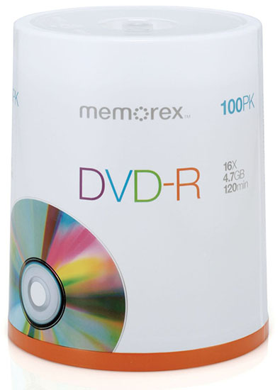 Memorex 3202564 DVD-R 4.7GB 16x Logo 100-Cakebox