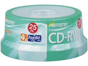 Memorex 03412 CD-RW 4x Logo Top 4x 25-Cakebox