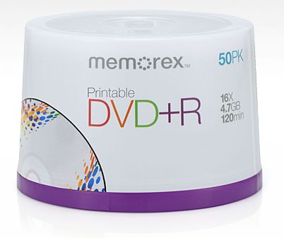 Memorex 04753 DVD+R 16x White Inkjet 50-Cakebox