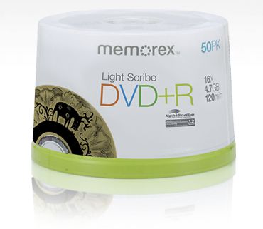 Memorex 05431 DVD+R 16x Lightscribe 50-Cakebox