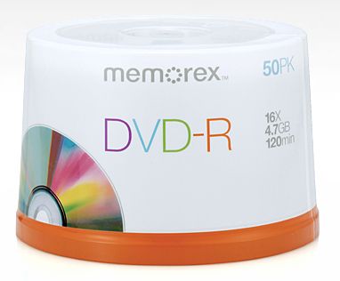 Memorex 05639 DVD-R 4.7GB 16x Logo in 50-Cakebox