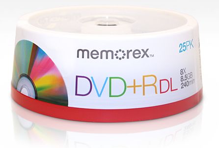 Memorex 05712 DVD+R 8X 8.5GB Dual Layer 25-Cakebox