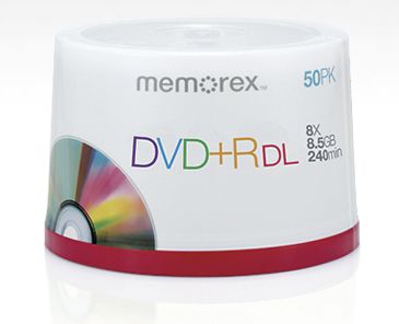 Memorex 05732 DVD+R 8X 8.5GB Dual Layer 50-Cakebox