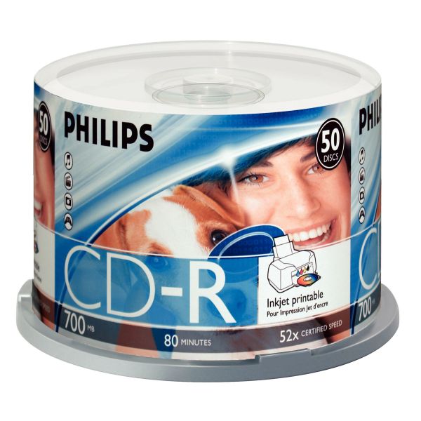 Philips CR7D5JB50/17 CD-R White Inkjet 50-Cakebox