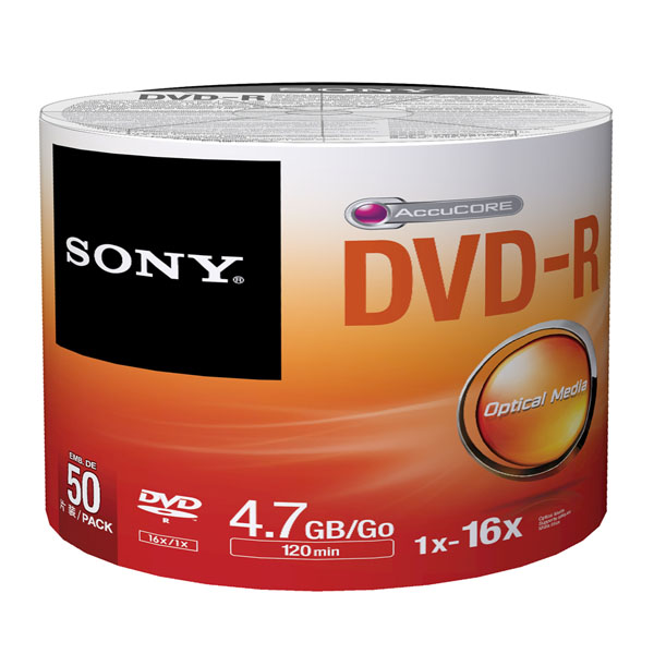 Sony 50DMR47SB DVD-R 16x Branded Surface 50-Stack