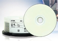 TDK Blu-ray, Single Layer, 25GB, WHT IJ Pro Hub Printable 1-2x from Am-Dig