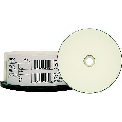 TDK 49026 Blu-ray Single Layer 25GB Write Once 4X Thermal Wht Hub Printable from Am-Dig