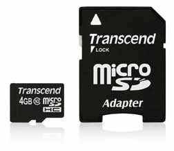 Transcend Secure Digtal 4GB, Class 10, W/ Adapter