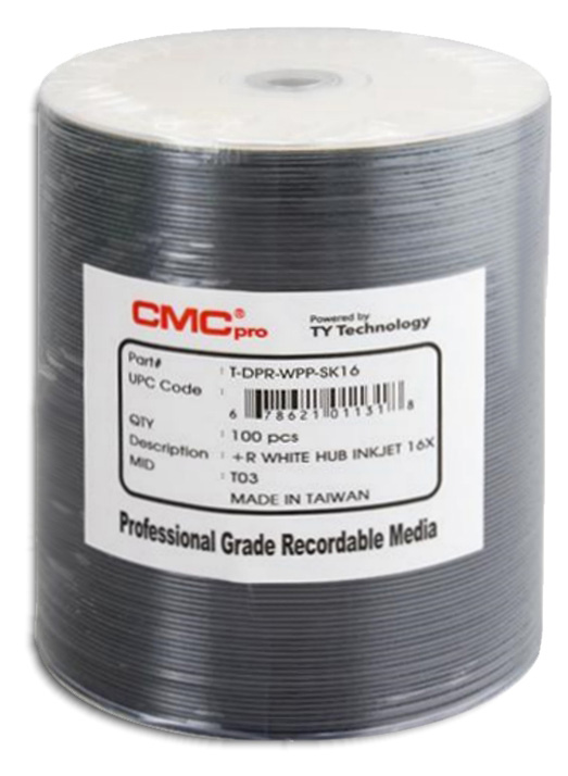 Taiyo Yuden / CMC Inkjet White 16x DVD+R Hub Print