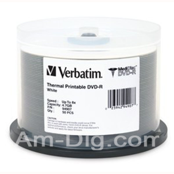 Verbatim 94907 MediDisc DVDR 4.7GB 8x Thermal-50pk