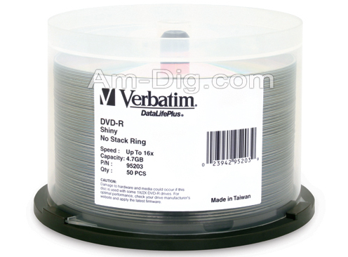 Verbatim 95203 DVD-R 4.7GB 16x Silver Silk Screen from Am-Dig