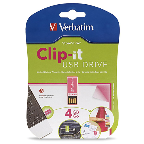 Verbatim 97549: Clip-It Pink USB Flash Drive, 4GB