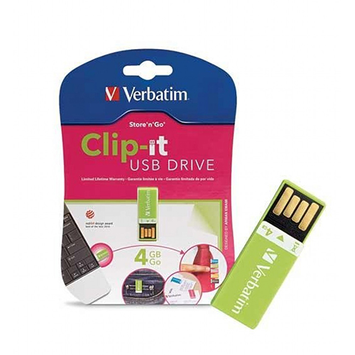Verbatim 97556: Green Clip-It USB Flash Drive, 4GB