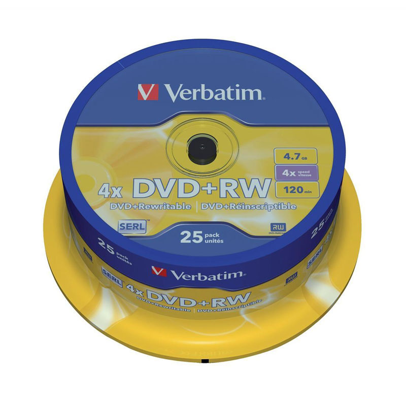 Verbatim 43489 DVD+RW 4.7GB 4X DataLifePlus Branded 25pk Spindle TAA from Am-Dig