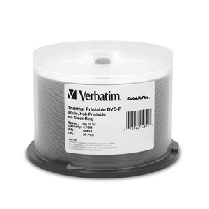 Verbatim 94853 DVD-R 4.7GB 8x White Thermal 50pk from Am-Dig