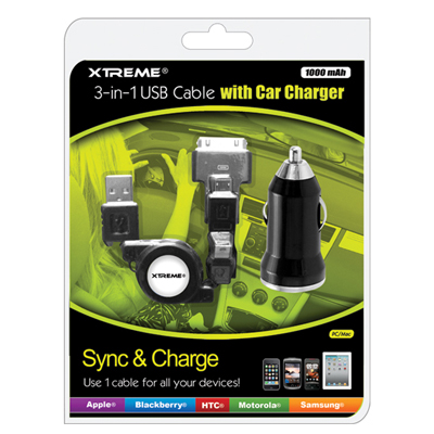 Xtreme 88212: Cable 3-in-1 USB Cable & Car Charger from Am-Dig