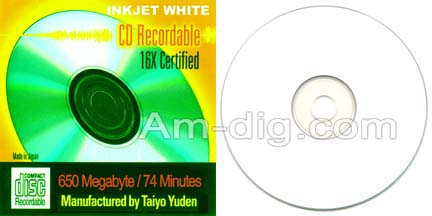 Taiyo Yuden 74min Silver Inkjet 50 Spindle